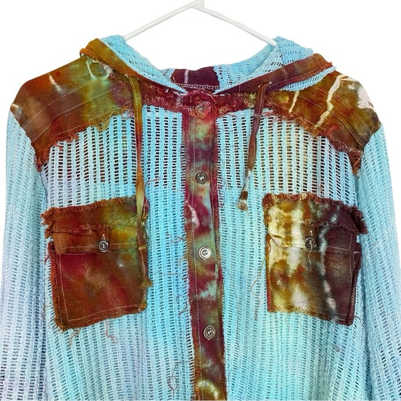 Handmade Tie Dye Hoodie Jacket Womens Size Small Medium Sheer Mesh Cropped - Picture 3 of 14